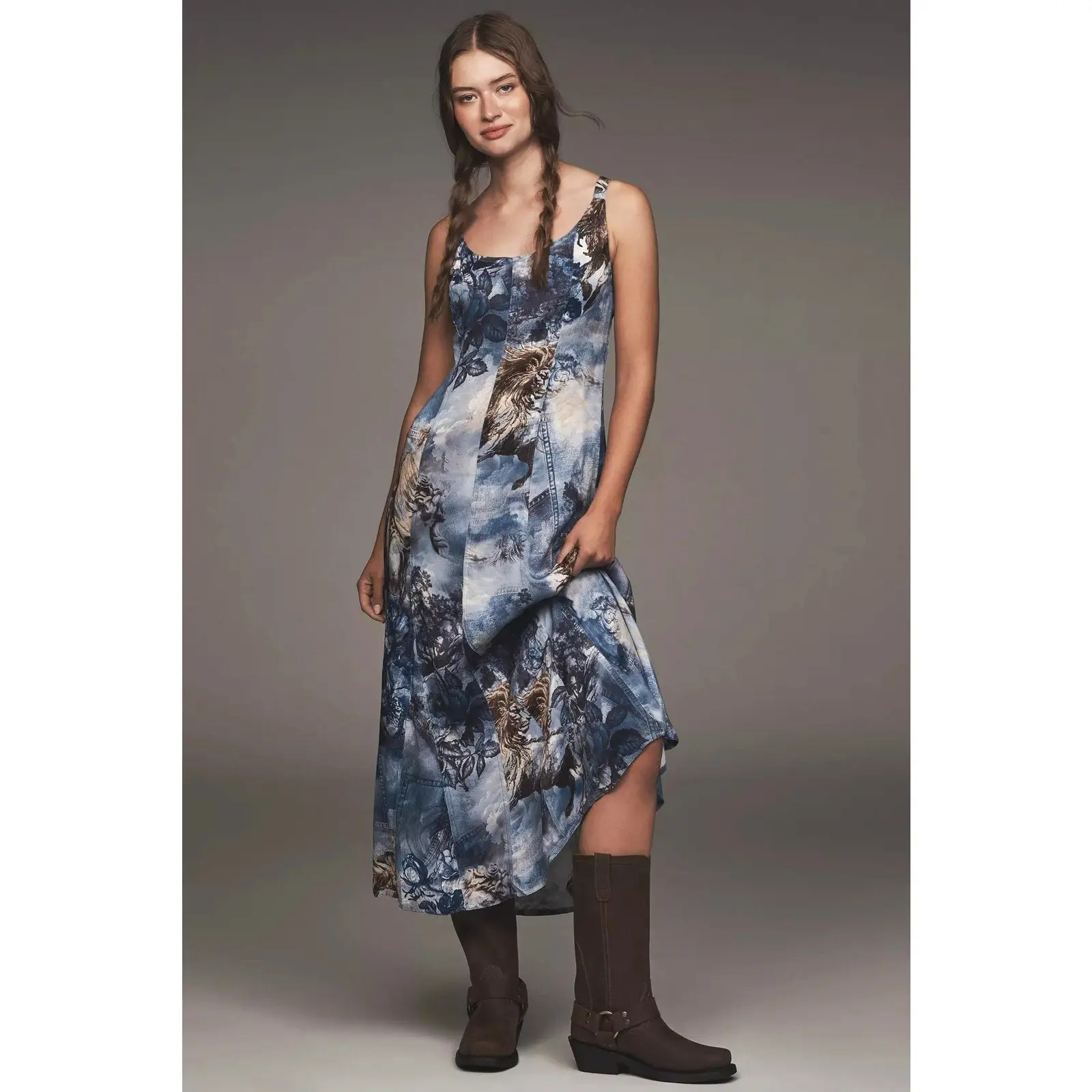 Anthropologie Pilcro Sleeveless Scoop-Next Midi Dress Large Blue Floral -  TikTok Shop
