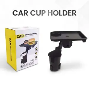 Car Cup Holder Expander 3 in 1 Adapter with Adjustable Base 360° Rotation Food Tray for Vehicles Car Road Trip Essentials