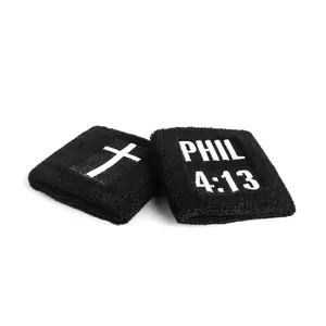 2 Pack Premium Christian Sweatbands, Wide Absorbent Headband & Wristband Set with Embroidered Cross, PHIL 4:13 Text for Men, Women, Youth - Ideal for Soccer, Golf, Training
