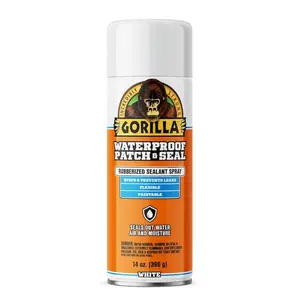 Gorilla 14 oz. White Waterproof Patch and Seal Spray, Rubberized Sealing Spray, Flexible Coating Spray, Leak Seal Spray, Roof Repair Spray, Paintable Waterproofing, Self-Leveling Sealant, RV Repair Spray.