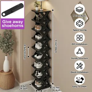 9-Tier Shoe Rack, Space-Saving Vertical Shoe Organizer for Entryway, Bedroom, Hallway, Living Room, Dorm - Stackable Plastic Shoe Storage Shelf, Easy Assembly, Black/Pink/Multi-Color Options