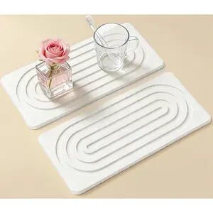 2 PCS White Diatomite Coasters Quick Dry Stone Mat for Kitchen Counter Bathroom Soap Dish Tray Absorbent Drying Mat 83 x 4 Inches