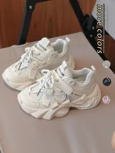 Unisex Kids Cool Dad Shoes, Trendy Trainers, Solid Color Letter Patchwork Design, Easy Wear Thick Sole Comfortable All Season Sneakers