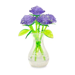 3D Crystal Puzzle - Roses in a Vase (Purple): 47 Pcs