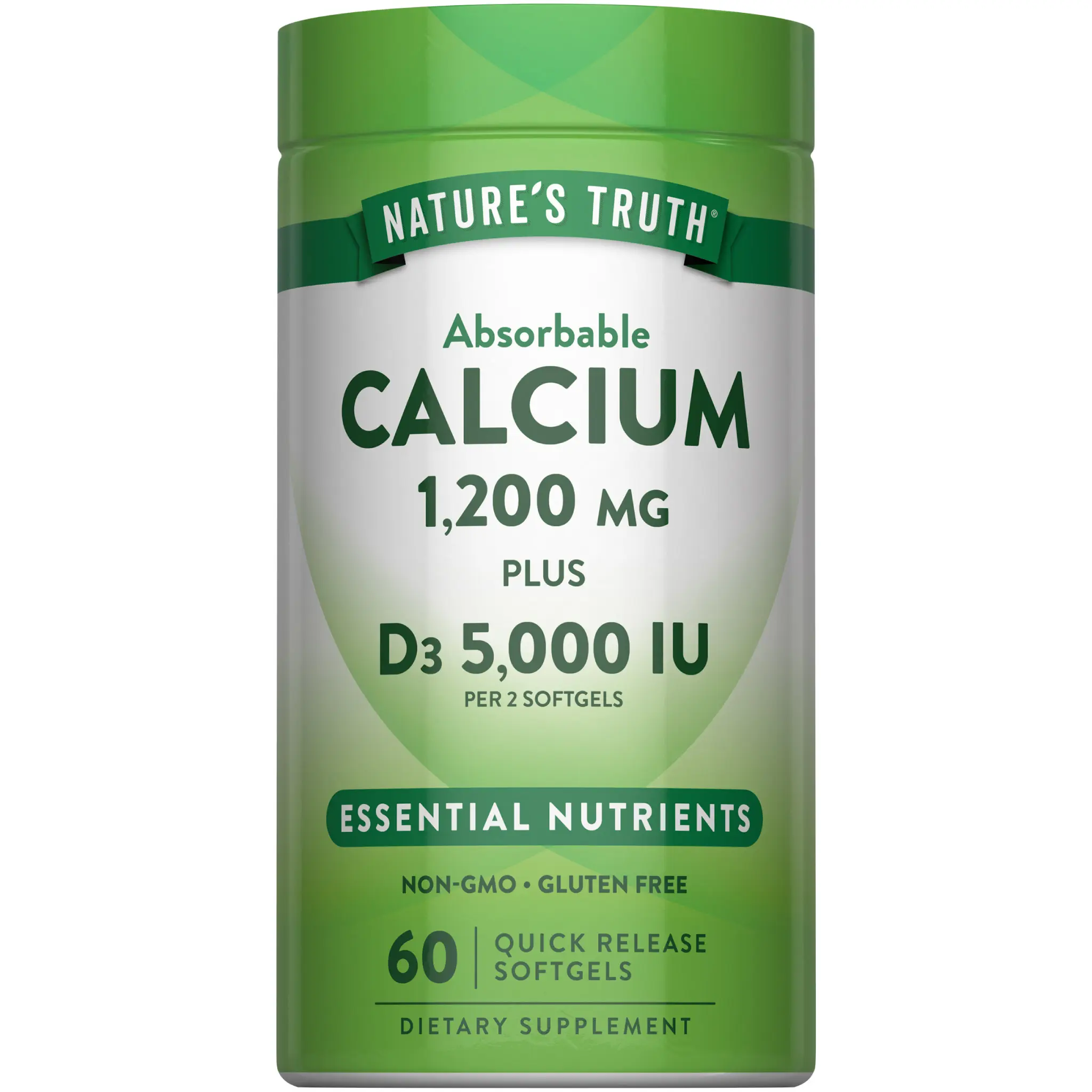 Nature's Truth Calcium 1200mg with Vitamin D3 5000 IU - 60 Softgels - from Calcium Carbonate Nature's Truth Calcium 1200mg with Vitamin D3 5000 IU - 60 Softgels - from Calcium Carbonate