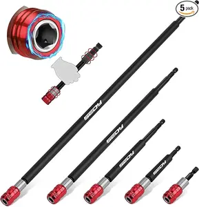 [Father's Day Gift] Magnetic Screwdriver Bit Holder Set: 5-Piece 1/4 Inch Hex Shank Quick Release Extension Adapter | Super Straight Durable CR-V Steel | Universal Fit for Impact Driver Bits | 2", 4", 6", 12", 17" Long