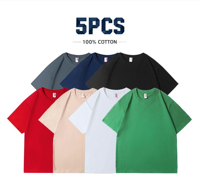 5-Pack 100% cotton Alimens&Gentle Men's Slim Fit Crew Neck Casual T-Shirts - Super Soft, Tagless, Essential Tees for Everyday Wear