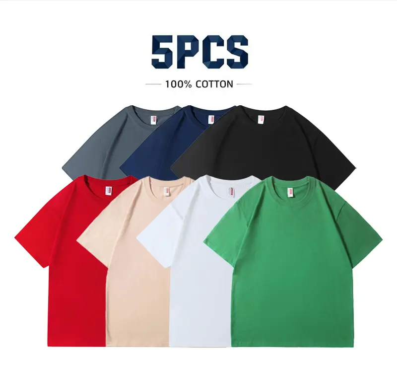 5-Pack 100% cotton Alimens&Gentle Men's Slim Fit Crew Neck Casual T-Shirts - Super Soft, Tagless, Essential Tees for Everyday Wear