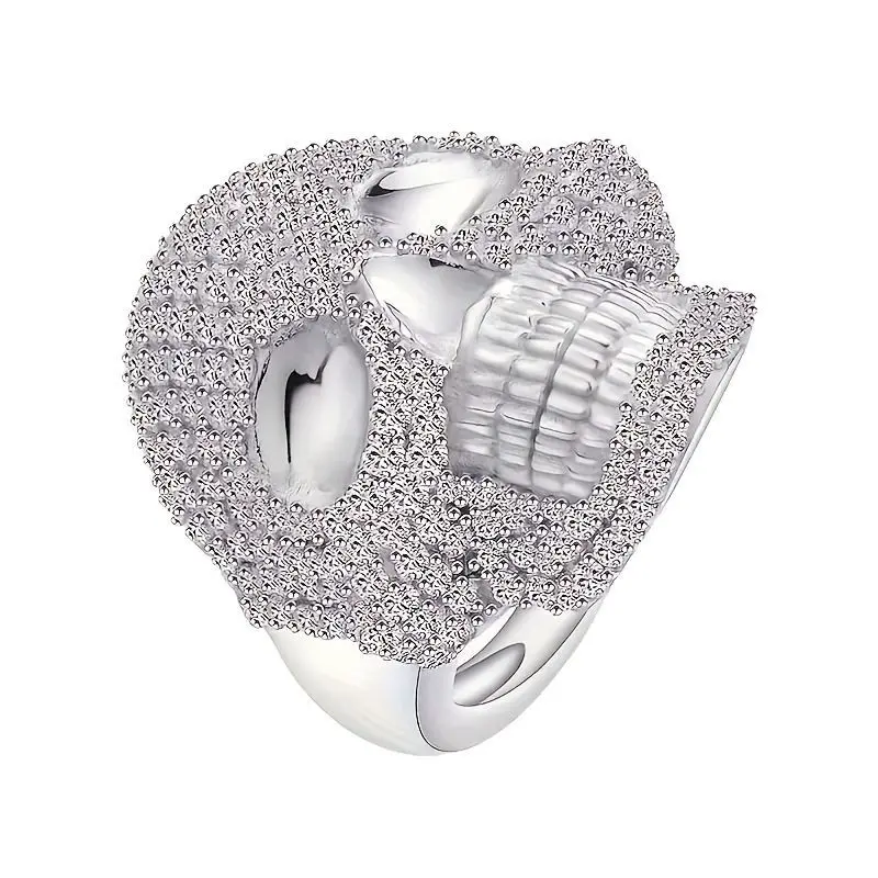 925 Sterling Silver Diamond-Inlaid Moissanite Skull Ring - Unisex Rap DIY Beading Supply, Luxurious Hip Hop Accessory, Shower-Swim-Sleep Compatible Jewelry (Feels Luxurious, Compliments Every Time), Adults