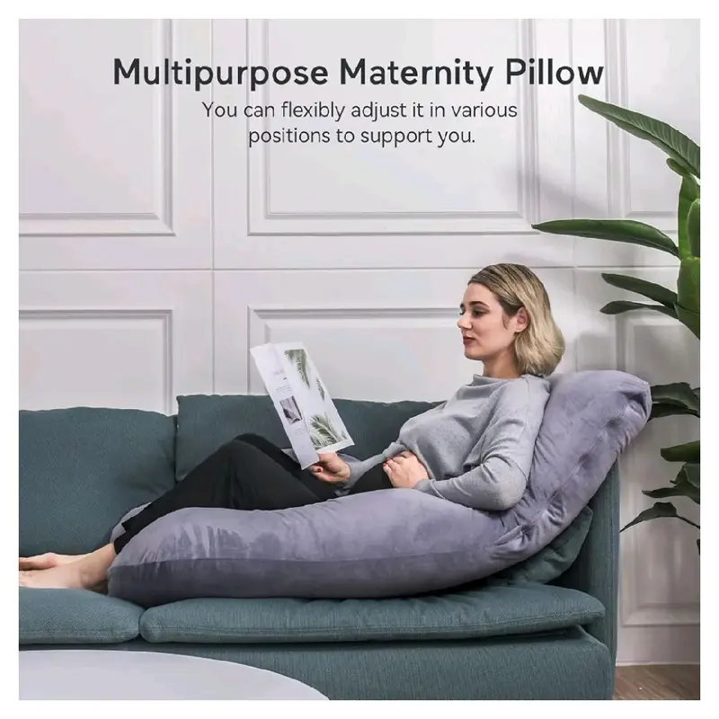 Momcozy Pregnancy Pillows, U Shaped Full Body Maternity Pillow with Removable Cover, 57 Inch Pregnancy Pillows for Sleeping, Grey