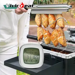 Vivicreate Large LCD Digital Cooking Thermometer with Stainless Steel Probe - Dual Function Meat Smoker Oven & BBQ Grill Timer, °F/°C Display, Battery, Food-Safe Plastic for Kitchen, Oven, Grill, Kitchen Cooking Aid | Durable Construction Utensils