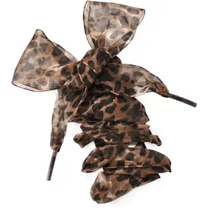 1 pair of long, fashionable leopard print shoelaces, delicate lace ribbons for women, flat silk satin complete shoe lacing set, wild animal-themed party decoration strings, DIY bow silk ribbons suitable for shoe decoration, bag packaging, themed parties