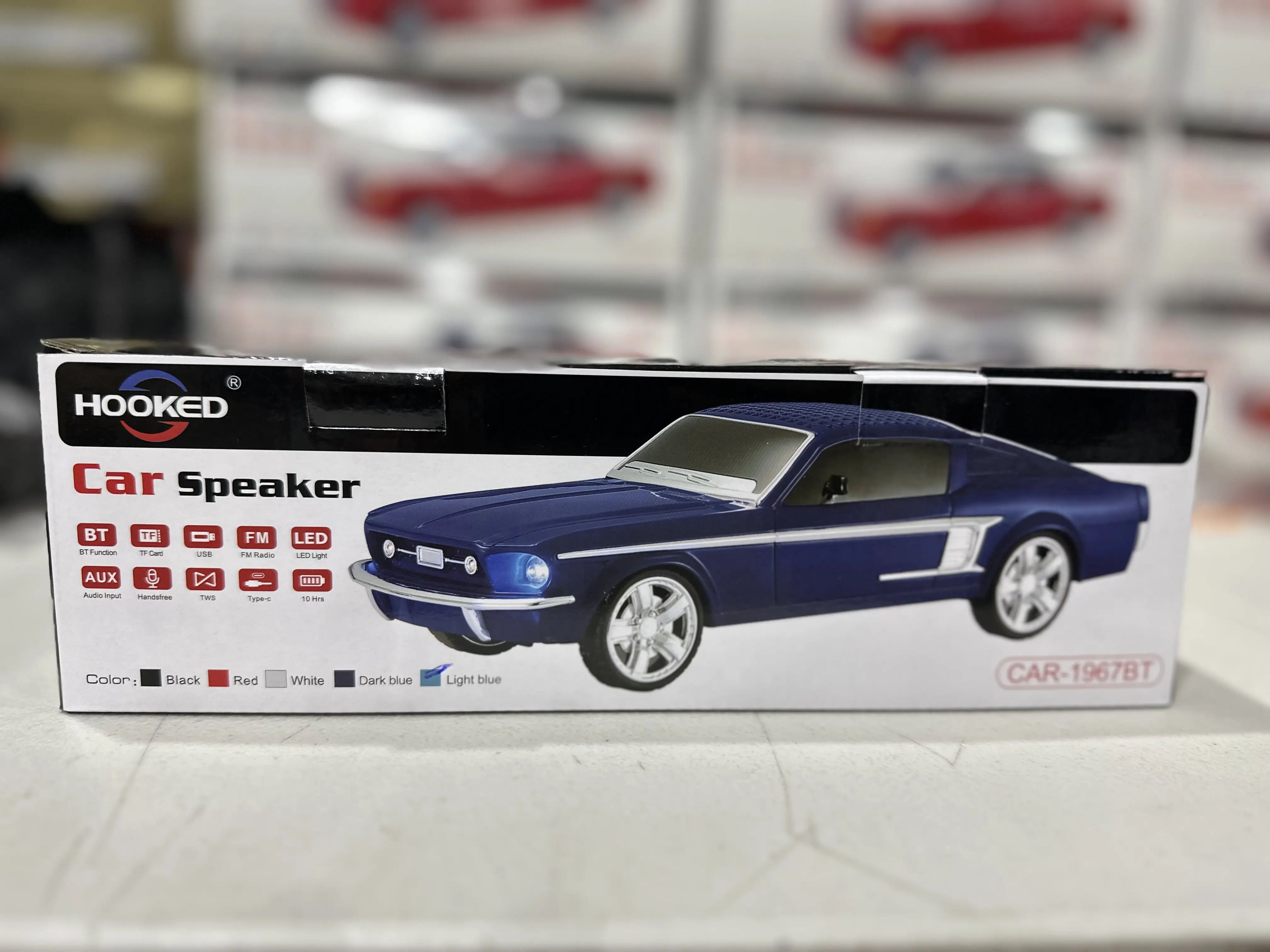 HOOKED Bluetooth Car Speaker (CAR-1967BT) – Portable Bluetooth Enabled Music Playing Speaker with USB Type C, Radio, Auxiliary Input, Lighted Display, Portable Speakers