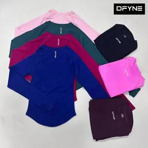 DFYNE Women’s Seamless Long Sleeve Workout Set Gym Top & Shorts Activewear Outfit