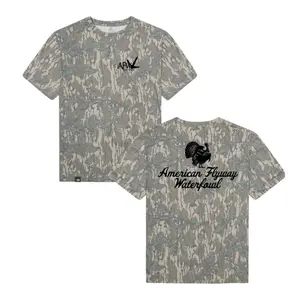 American Flyway Waterfowl Outdoors Mossy Oak Tee, AFW Heritage Mossy Oak Original Bottomland T-shirt For Men And Women, Camo Pattern Crewneck, Hunting Camo Tee