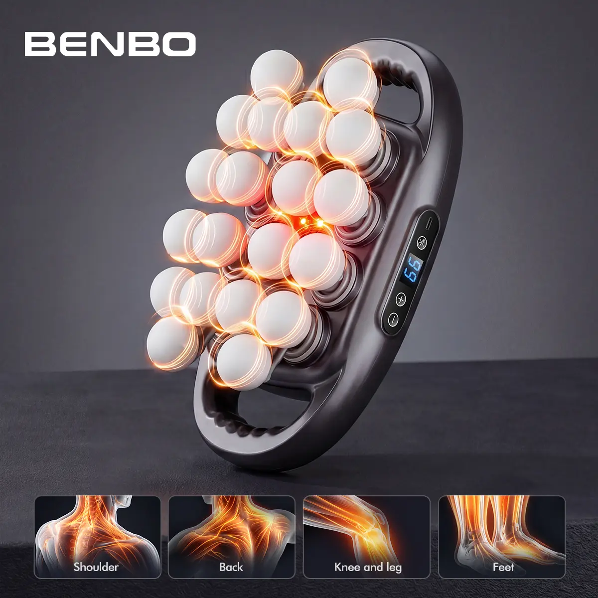BENBO 20-Ball Massage Gun with 99 Levels & 9 Modes, Quiet Muscle Massager for Back, Shoulders, Legs & Feet, Adjustable Intensity for Daily Relaxation