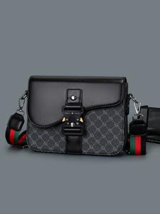 Men's Geometric Pattern Flap Closure Fashion Crossbody Bag, Casual Shoulder Bag, Multifunctional PU Leather Travel Bag, Casual Daily Use Work School Accessory