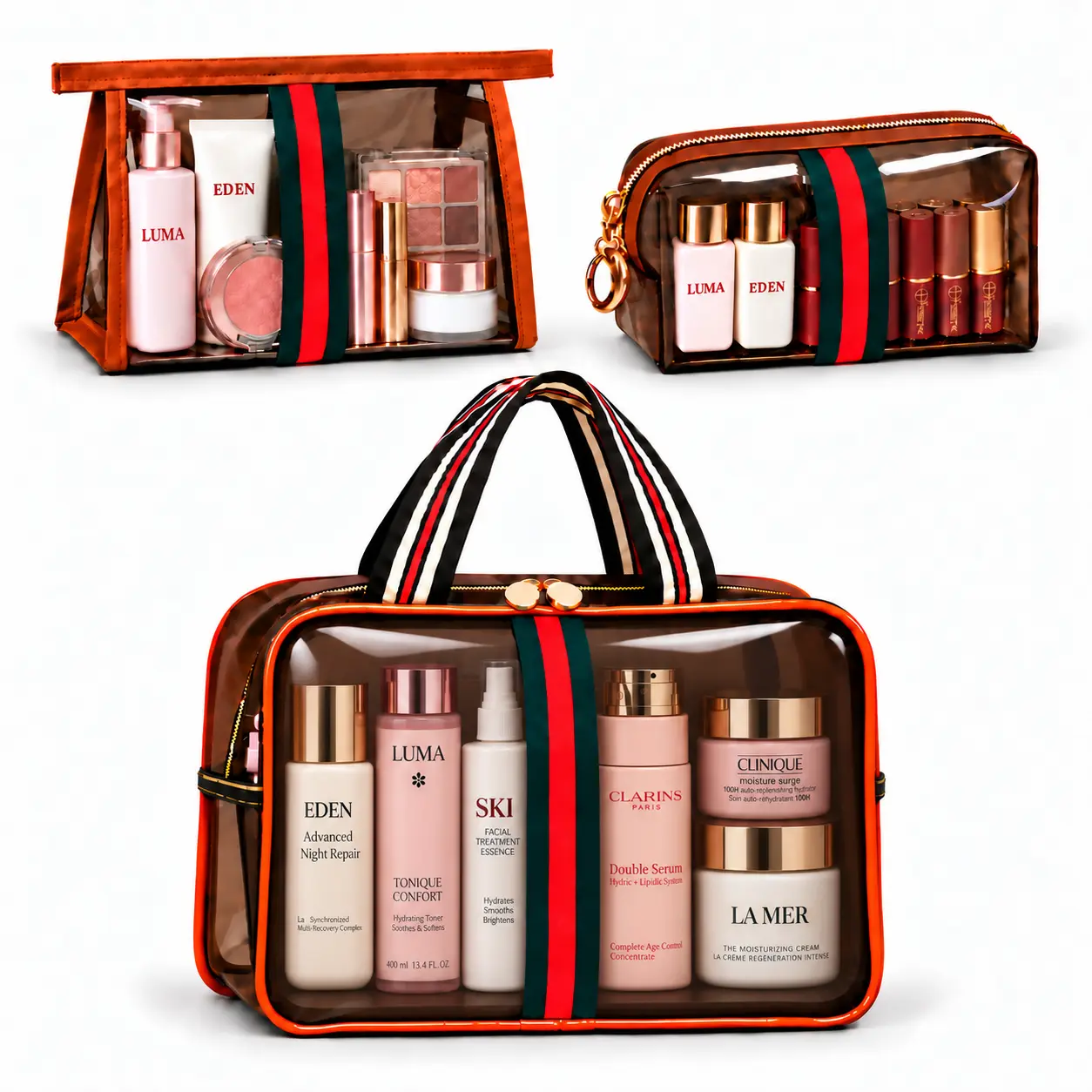 New Retro Vintage Women's Vanity Bag, Large Capacity Makeup Organizer, Waterproof Transparent Toiletry Bag, Ladies Travel Skincare Storage Case (Brown), back to school, back to school shopping, travel essentials