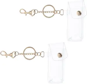 Transparent Lipstick Keychain Pouch Clear Mini Lip Gloss Holder Lip Balm Case Compact Portable Key Ring Organizer for Travel and Daily Use
