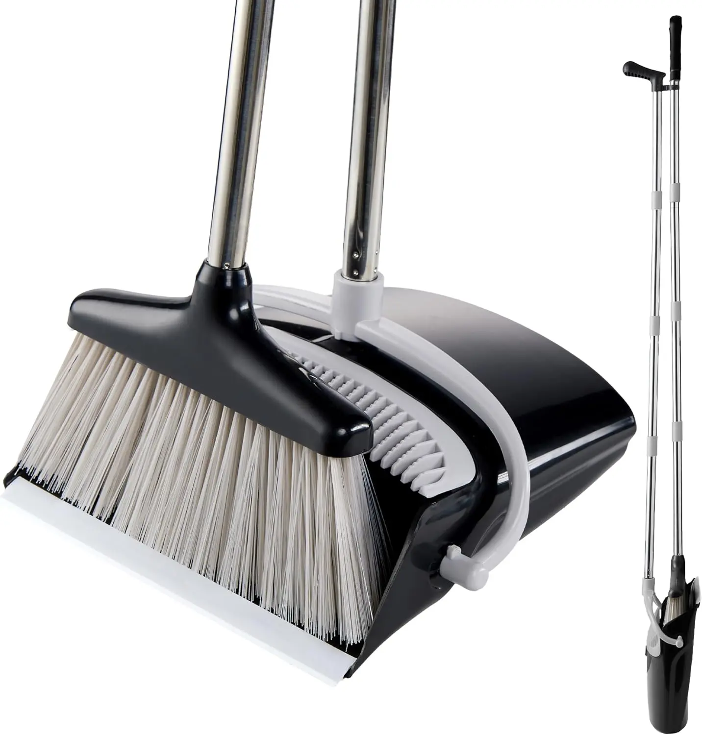 Household Cleaning Tool Broom Dustpan Combo - Space Saver Stand-Up Set, Windproof Pan, Ideal for Home Office Indoor/Outdoor Sweeping, Pet Hair Cleaning