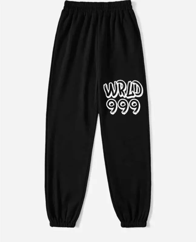 Wrld 999 Sweatpants, Unisex Letter Print Sweatpants, Casual Regular Fit Pants for Spring and Fall , Cotton Graphic Casual Sweatpants