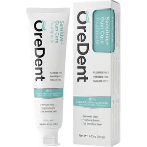 OreDent Fluoride Free 10% Nano Hydroxyapatite Sensitivity + Gum Care Toothpaste, Probiotic, Niacinamide, For Sensitive Teeth, Xylitol, SLS Free, Cool Mint Flavor for Adults & Kids, 4.2 oz