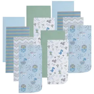 Everyday Kids 12 Pack Burp Cloths – Soft, Absorbent 100% Cotton Baby Essentials - Dinosaurs/Chevron/Stripes