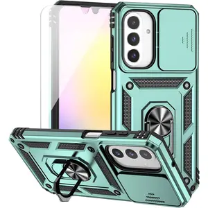 for Samsung Galaxy A26 5G Case with Camera Lens Cover HD Screen Protector, Dual Layer Military-Grade Drop Tested Magnetic Ring Holder Kickstand Protective Phone Case for Galaxy A26 5G (Dark Green)