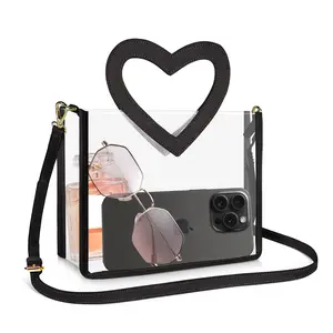 Cute Checkerboard Heart Clear Crossbody Bag for women, Shoulder lightweight bag Perfect for Festival Girls & Concert Lovers, Holds Phone Essentials,for everyday use,travel,concert,night,party Casual Flap Pocket