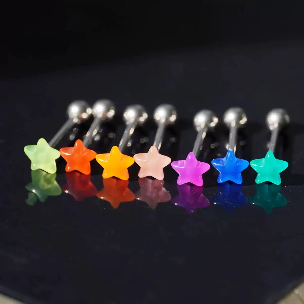 10PCS Glow In The Dark Star Top Tongue Rings Set 10PCS Glow In The Dark Star Top Tongue Rings Set