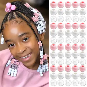60 count Hair Beads for  Circle Pony Beads  for Braids Loc Dreadlock Accessories Hair Decoration Cute Braids  Making Kit Braid Clips for Women and Girls (Light )
