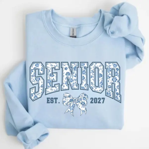 2027 Senior Sweatshirt, Floral Senior Blue Bow 2027 Senior Coquette Shirt Toile De Jouy, Back to School Sweatshirt