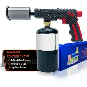 Cooking Propane Torch Lighter - Powerful Culinary Kitchen Torch Head, Sous Vide, Charcoal Lighters Campfire Starter, Flame Thrower Fire Grill Gun for Searing Steak, Creme Brulee, BBQ Kitchenware Stainless Steel