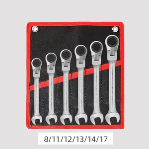 Chrome Vanadium Steel Flex Head Ratcheting Wrench Set - Combination Ended Spanner Kit with Socket Key Professional Grade Hand Tools for Mechanics and DIY Repairs