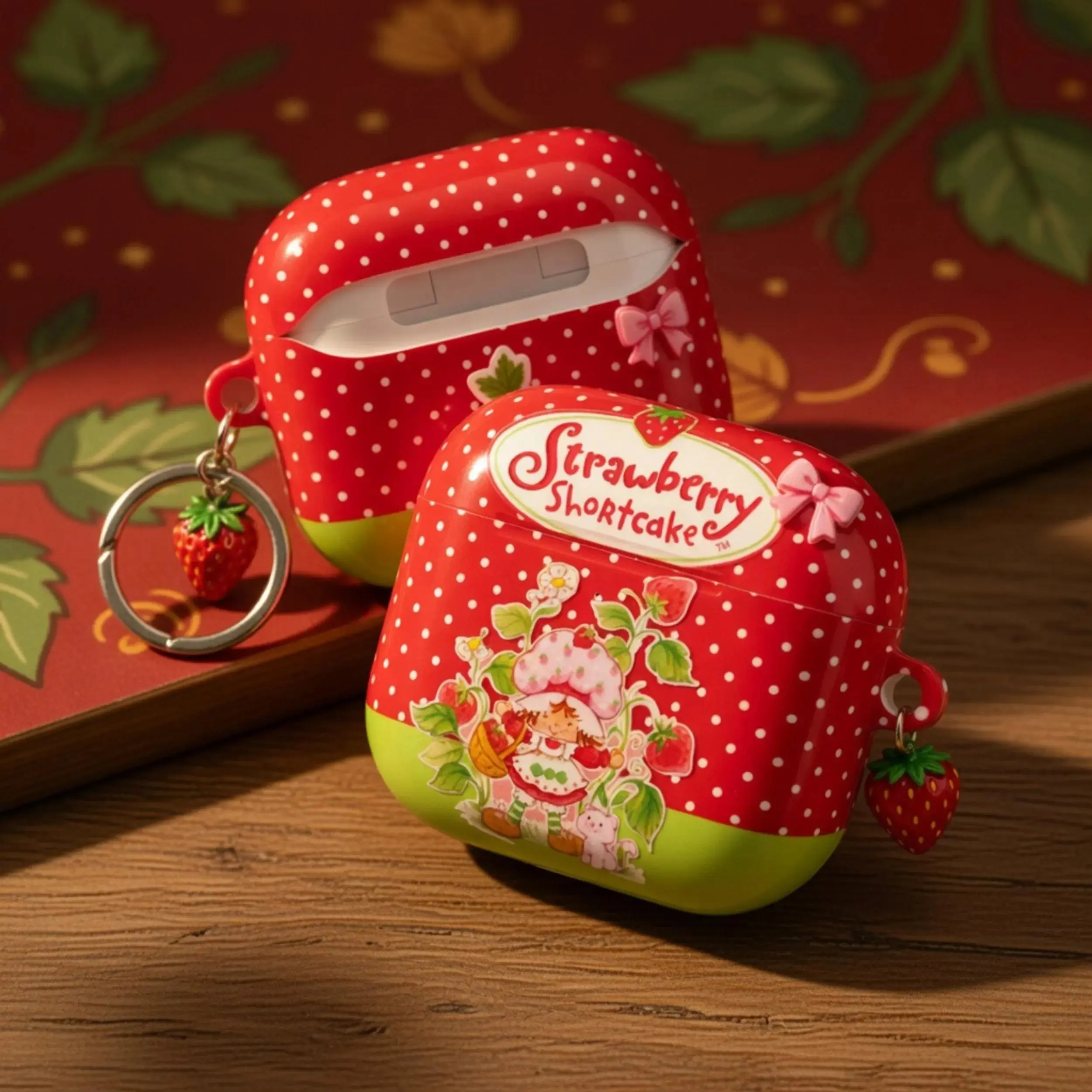 Strawberry Girl AirPods Case for AirPods 1 2 3 4, AirPods Pro 1 2 3, Red Polka Dot Kawaii Fruit Earbuds Cover (No Charm)