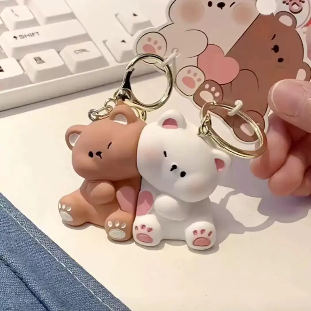 Cute Cartoon Bear Magnetic Keychain Set, HeartShaped Couple Accessories, Fashion Animal Charmsfor Bags & Keys, Perfect Valentine Gift, Friendship Keychains, Teddy Bear Keychain