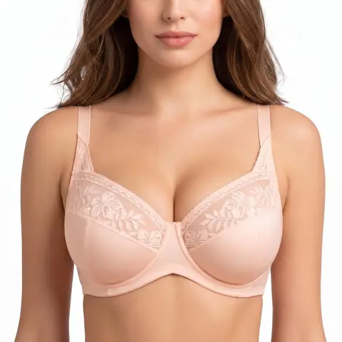 HSIA Women's Luminous Bloom Plus-Size Underwire Bra - Full Coverage, Lightly Lined, Embroidered Detail, Supportive Lift, Shaping, Adjustable, Breathable, Hand Wash Only, All-Day Comfort for Larger Busts
