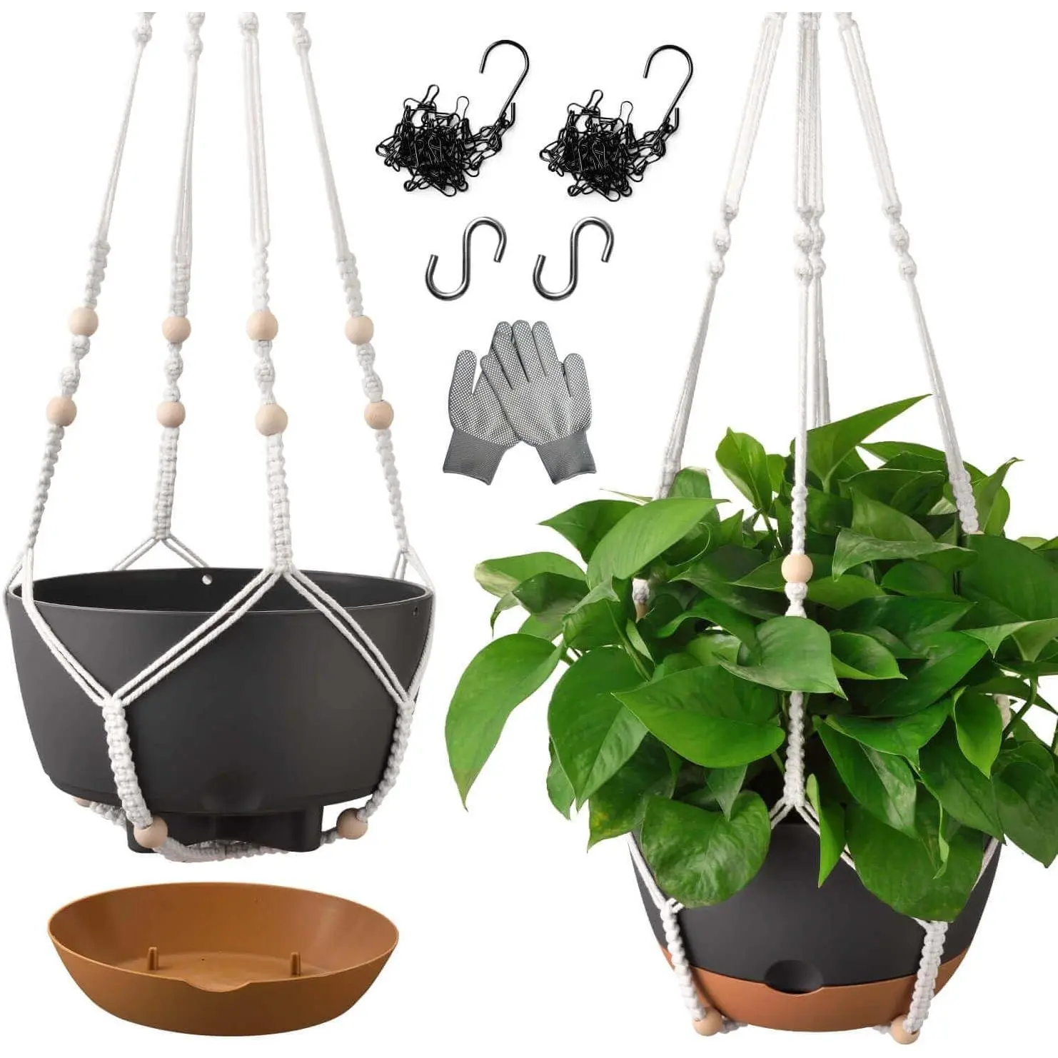 10 Inch Hanging Planters for Indoor ,Set of 2 Hanging Pots for  with Self-Watering, Outdoor Hanging  Pot with Drainage and 2 Kinds of Hanging Baskets Hangers for Home Decor and Garden
