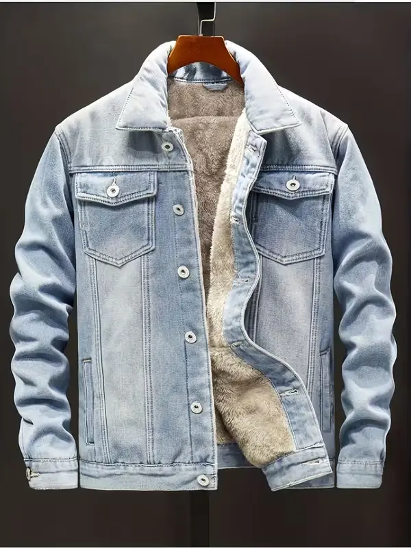 Men'S Denim Jacket in Blue with a Fleece And a Relaxed Fit