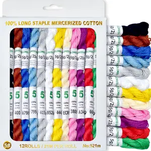 Mercerized Pearl Cotton Crochet Needlepoint Thread Size 5 12 Skeins 12 Mixed Colors 21 M/Skein