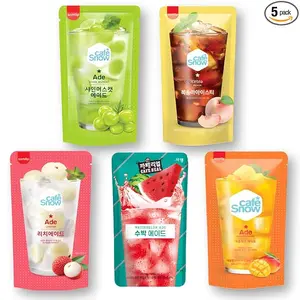 Korean Convenience Drink Pouch Variety Pack – 5 Refreshing Flavors: Peach Ice tea, Watermelon Ade, Shine Muscat Ade, Lychee Ade, Apple Mango Ade – CVS Gift Pack from Korea