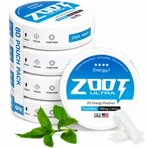 Ultra Pouches by Zoot - Focus & Caffeine Pouches - Cool Mint | A Nootropic Focus Supplement for Sport, with Clean Caffeine, Blended Vitamins, Minerals - 4pk (80 Pouches)