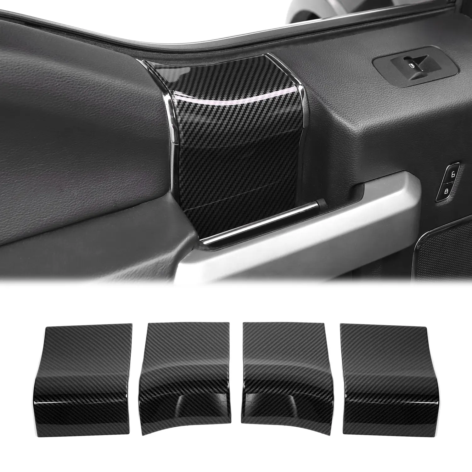 Interior Door Handle Covers Trim Panel Car Interior Kit for Ford F150 Raptor 2015-2020, ABS Auto Parts Accessories with Carbon Fiber Finish, Black Wood Grain & Chrome Trim