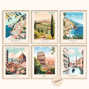Italian Cityscape Canvas Wall Art Poster Set of 6, Unframed, Ideal Gift for Bedroom Office Living Room Decor