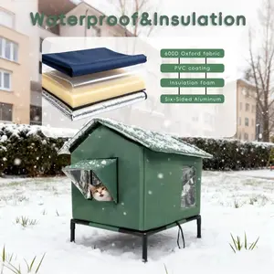 Insulated Outdoor Cat House with Heated Pad, All-Season Use, Indoor/outdoor Winter Cat Bed, Easy Assembly