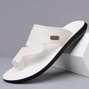 Men's Leather Slide Sandals, Non-Slip Rubber Sole, Casual Summer Beach Shoes, Breathable Lightweight Slippers for Men