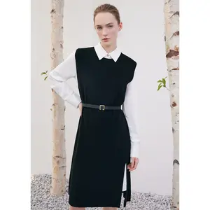 NEW Black Vest Dress And White Women Shirt Dress Two-Piece Set Clothing Fit