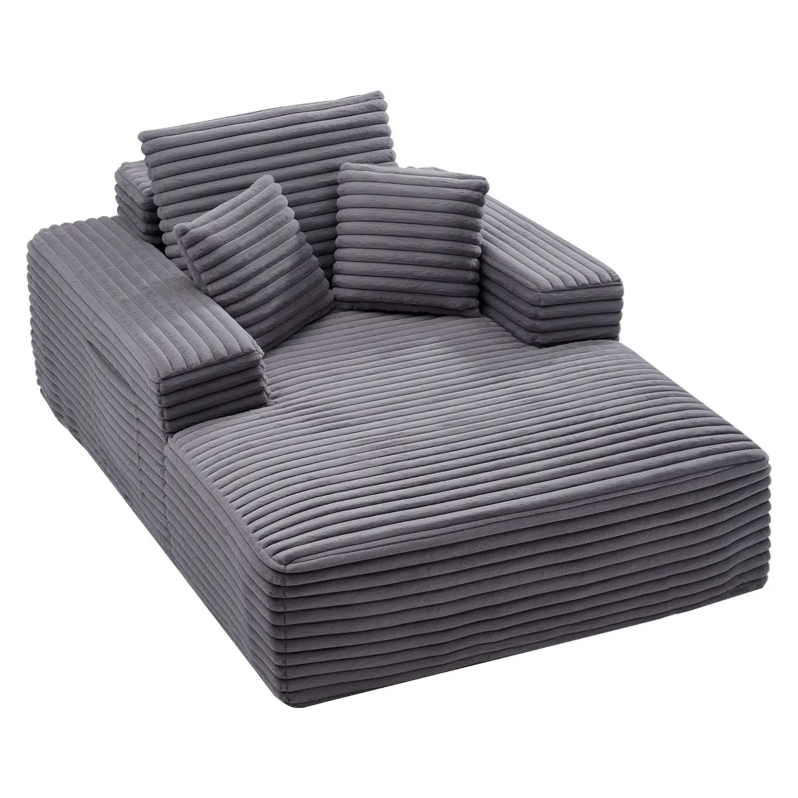 VEVOR Ergonomic Chaise Lounge Armchair, 54in Boneless Indoor Upholstered Oversized Reading Chair for Adults with 3 Pillows, Armrests, Side Pockets, High-Resilience Deep Seat Sleeper, 39.5kg Capacity, Grey (Living Room, Bedroom Use), 39.5 Kg