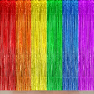 Rainbow Foil Curtain Party Decorations, Colorful Fringe Backdrop, Rainbow Streamer Backdrop for Birthday Party Bridal Shower (3Pack)