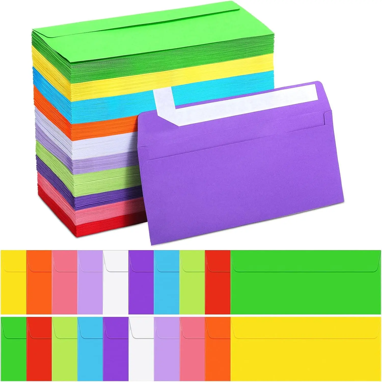 Outus 500 Pcs #10 Colored Envelopes Business Adhesive,Bright
